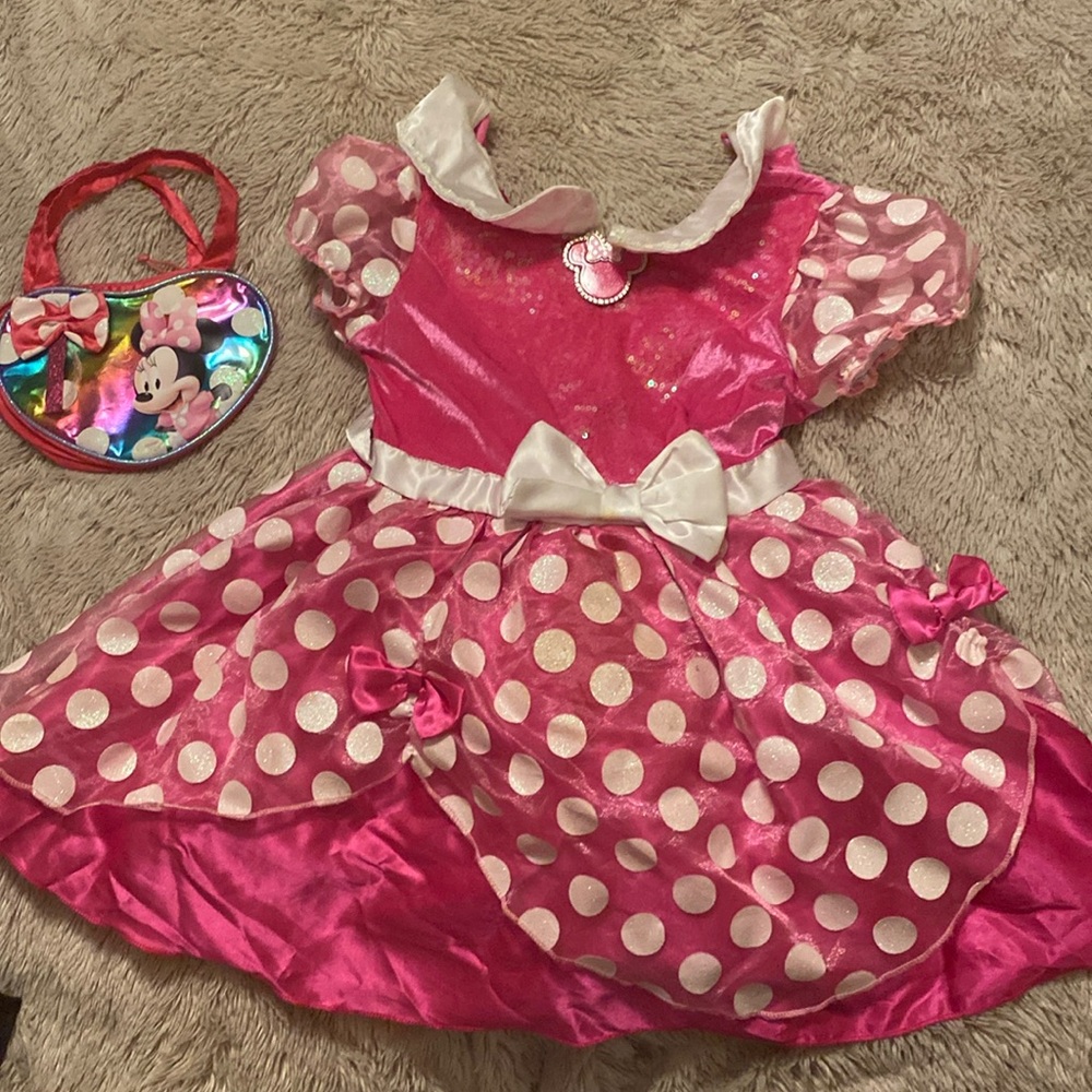 Pink Minnie mouse costume & matching purse. 5-6T. Brand is Spirit Halloween.